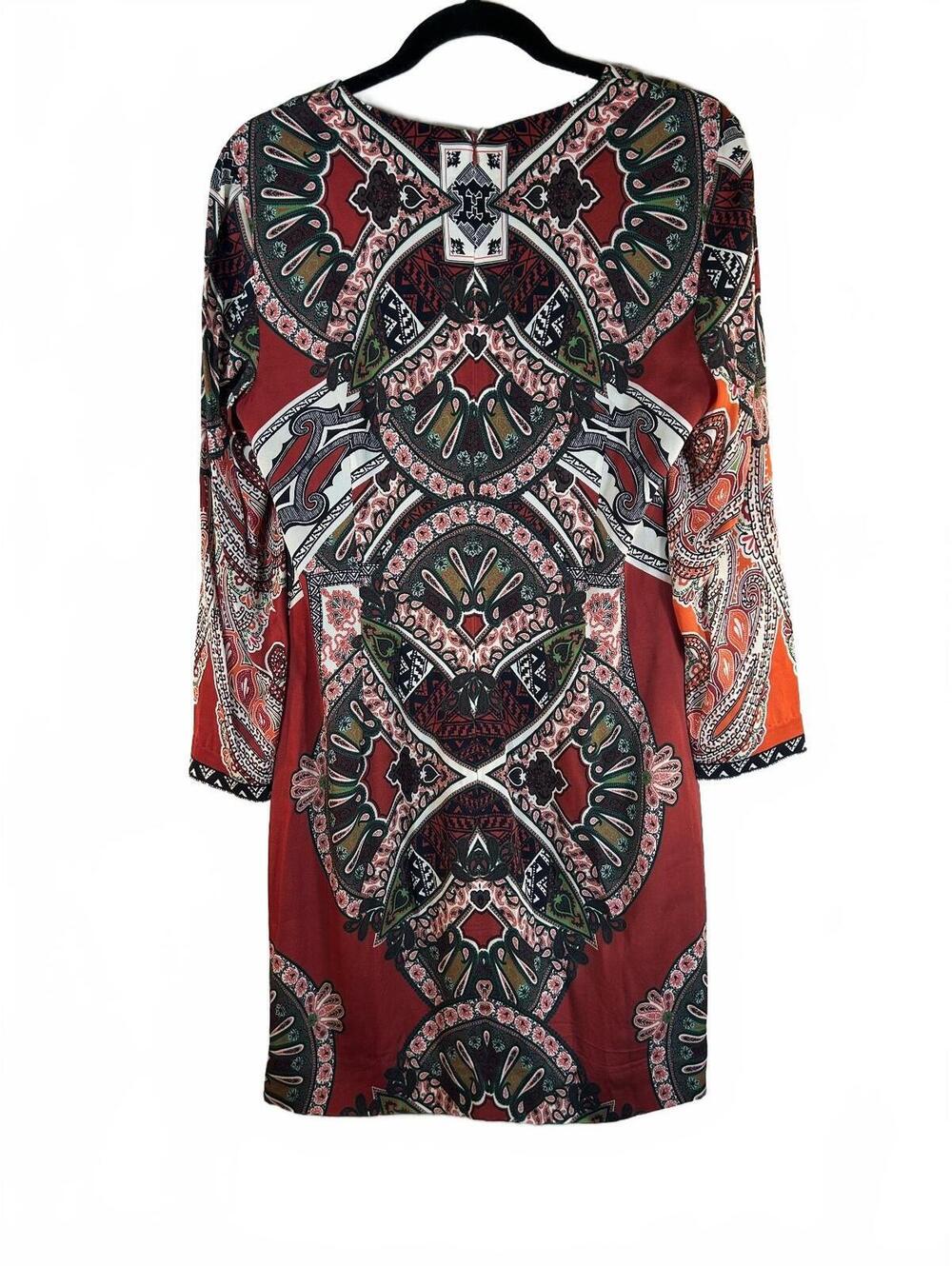 ETCETERA Women’s Red Patterned Geometric & Paisley Motif Dress / Size: 8